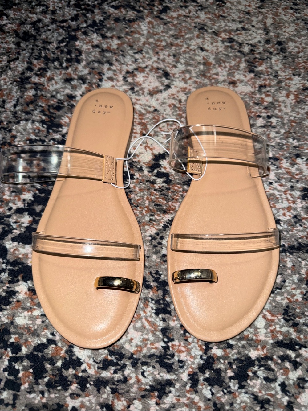 a new day Nude Clear-Strap Slide Sandals with Gold Toe Accent